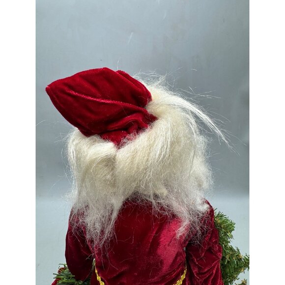 Santa Claus Figurine Faux Fur Beard & Velvet Robe Holding Christmas Tree READ - Picture 12 of 16